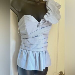 NWT White House black market Blue & white pinstriped One-Shoulder blouse size 10